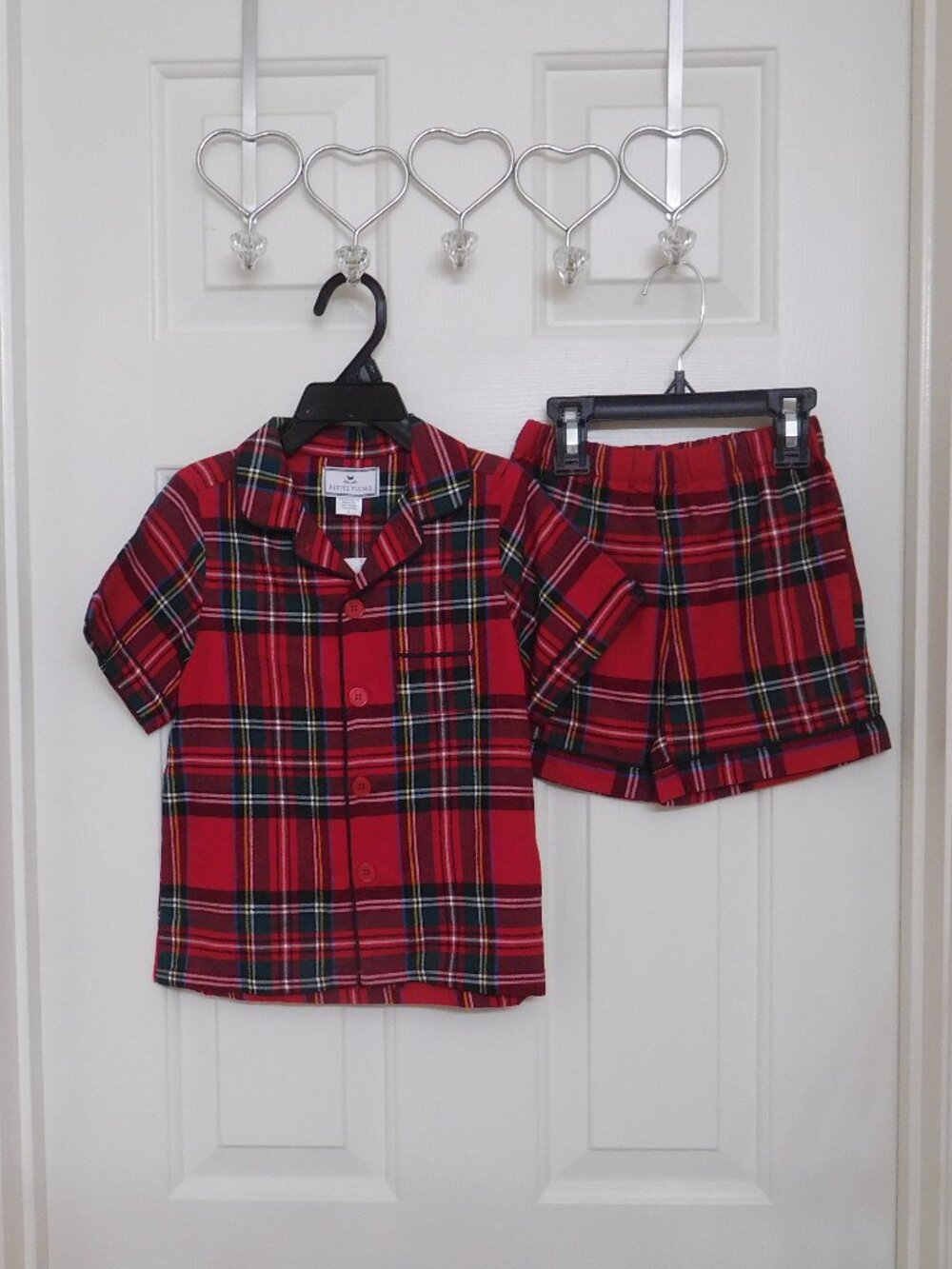 NWT 2pc Petite Plume Red Tartan Button Shirt & Shorts Pajamas sz 2t